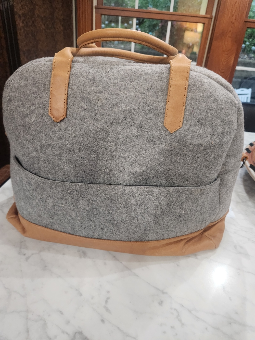 Hearth & Hand Gray Wool Satchel with Tan Leather Trim, Large/Oversized.